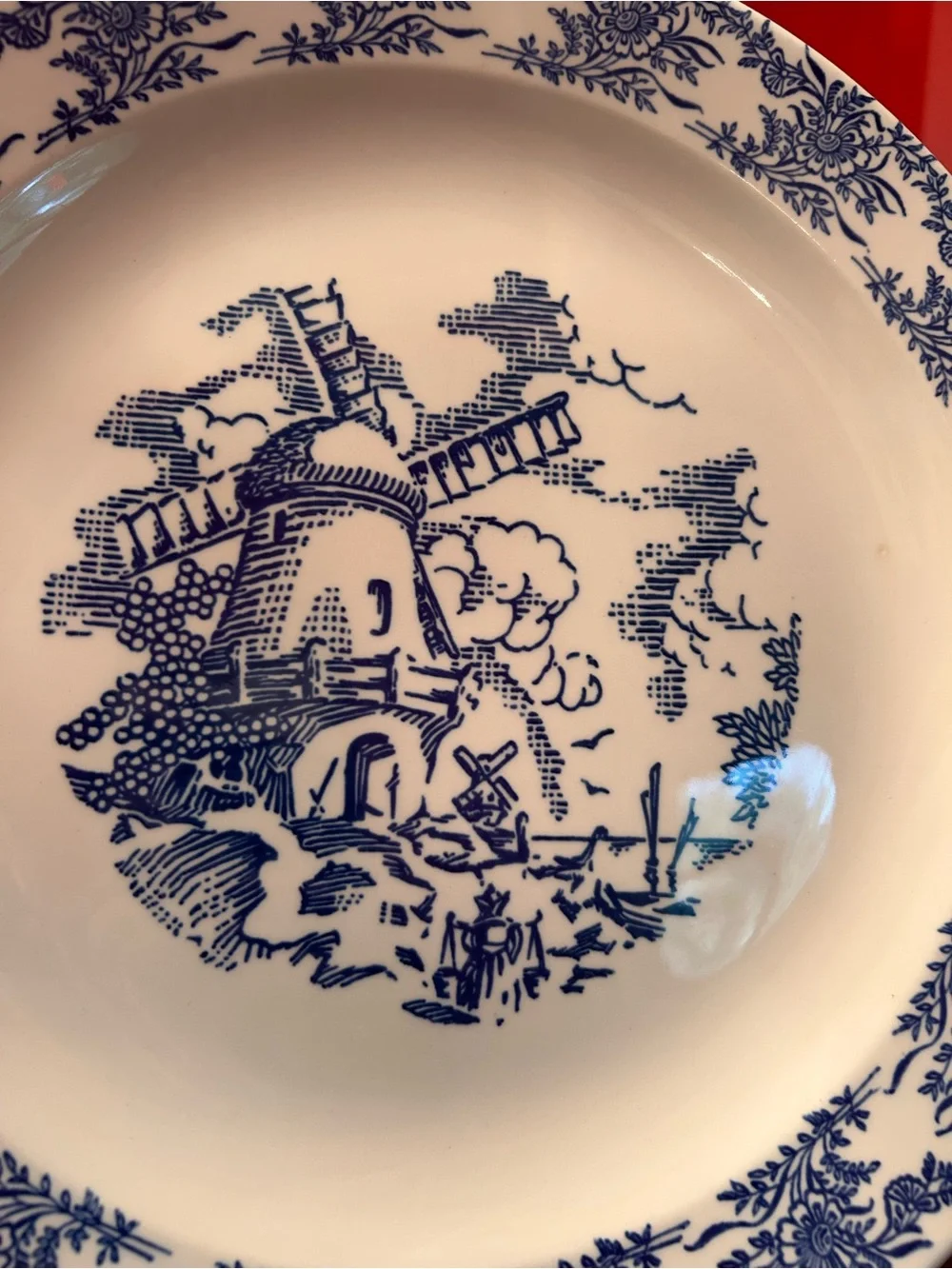 Vintage Royal China Blue and White Windmill Pattern Luncheon Plate. Made In USA